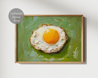 Fried Egg Impasto Painting Unframed Print, Vintage Kitchen Decor, Bar Cart Wall Decor, Food Printable Wall Art