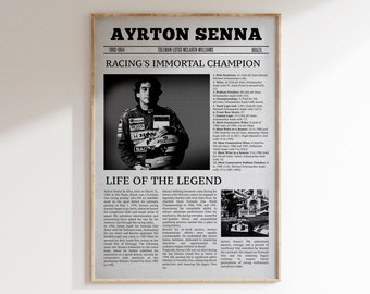 Ayrton Senna Newspaper Print | Formula 1 Poster - Etsy