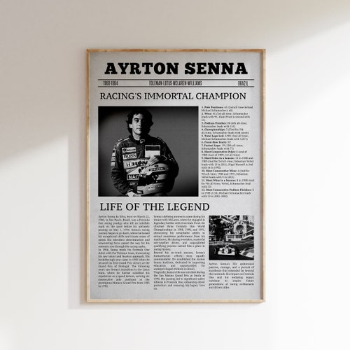 Ayrton Senna Newspaper Print | Formula 1 Poster - Etsy
