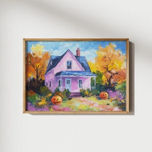 Colorful Haunted House Painting Print, Cute Halloween Wall Art, Victorian Gothic Art, Mystic Art, Printable Halloween Decor