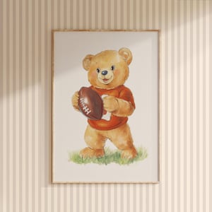 Nursery Teddy Bear American Football Print, Kids Room Wall Decor, Sports Children Room Wall Art, Toddler Printable Artwork, Baby Room Art