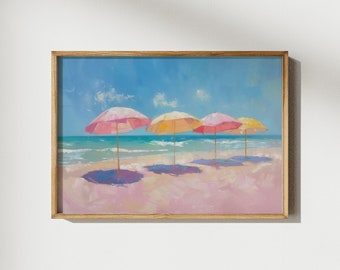Colorful Beach Umbrella Art Print: Summer Coastal Decor (Digital Download)