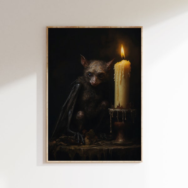 Vintage Bat Poster | Oil Painting | Halloween Decor