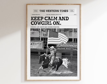 Trendy Newspaper Print | Keep calm and cowgirl on | Printable Western Decor