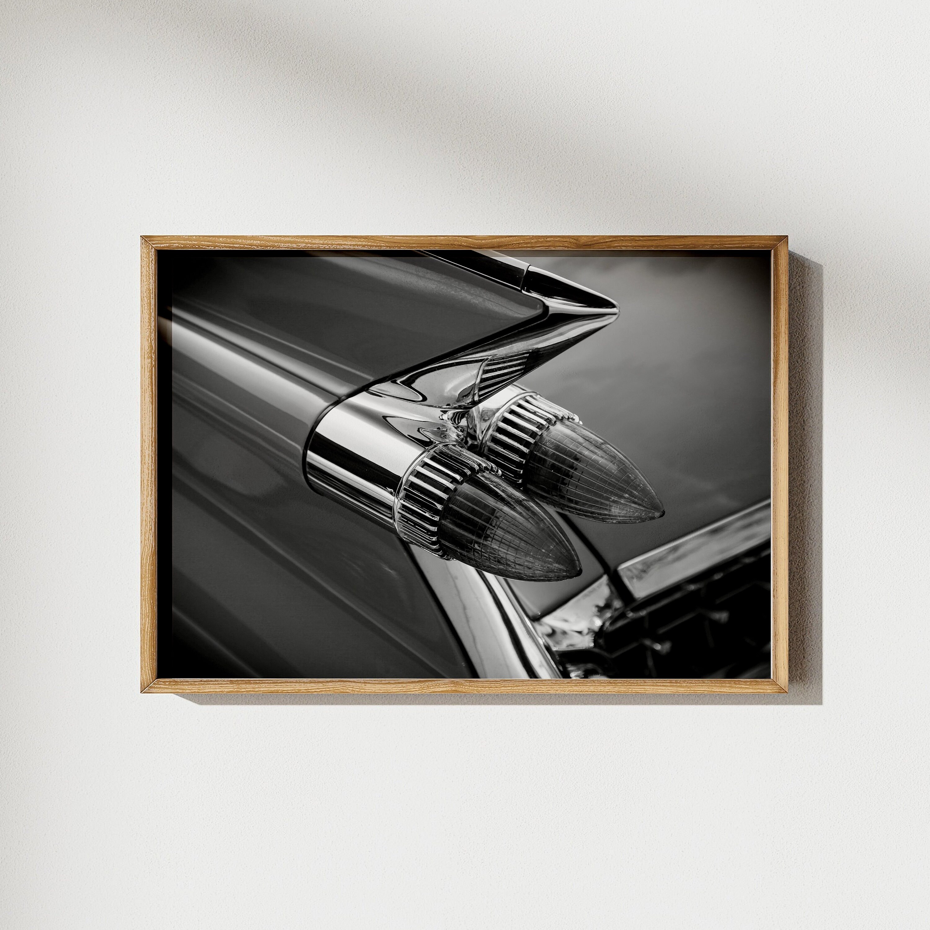 Close Up Vintage Car Headlight Poster | Retro Car Print | Black and White Wall Art
