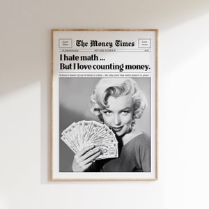 Geldliebhaber Trendy Zeitungsdruck, Y2K Poster, Wohnheimdekor, Adrette Wandkunst, Wohnung Dekor, druckbare Wandkunst