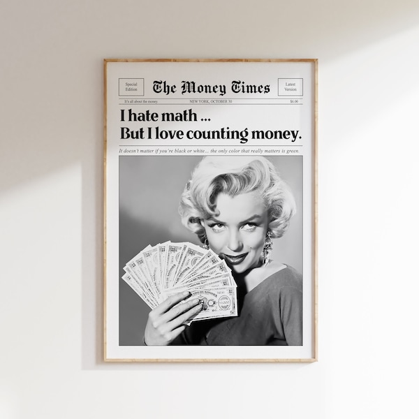 Money Lovers Trendy Newspaper Print, Y2K Poster, Dorm Decor, Preppy Wall Art, Apartment Decor, Printable Wall Art