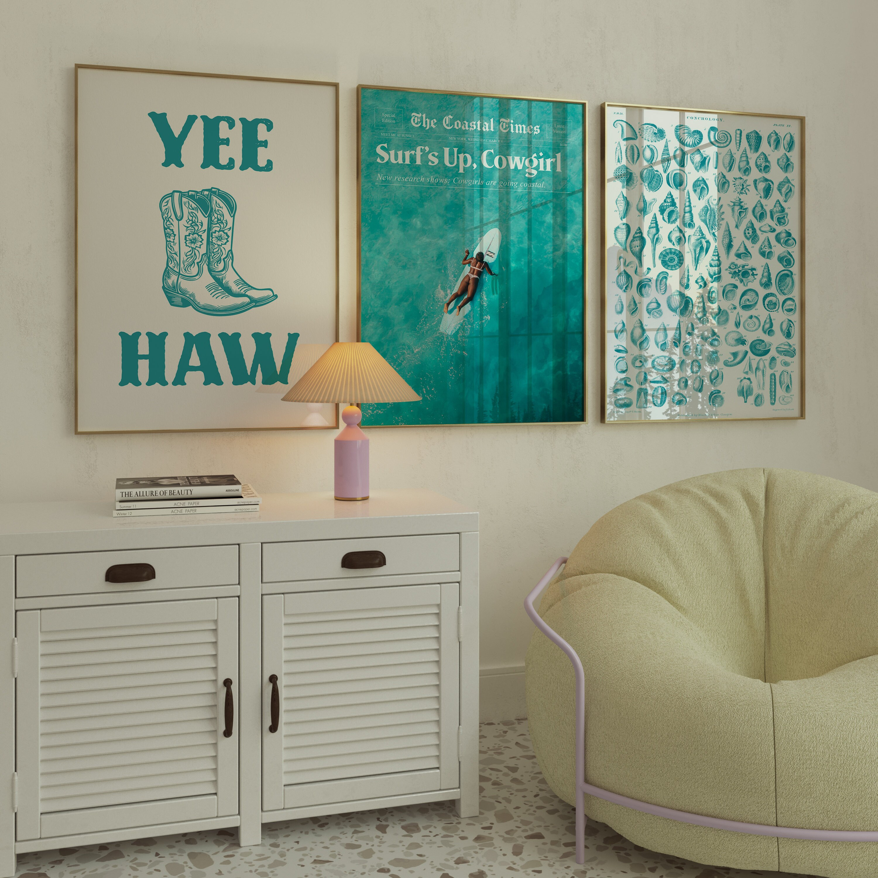 Coastal Cowgirl Wall Art Set: Blue Y2K Dorm Decor (digital Download) - Etsy