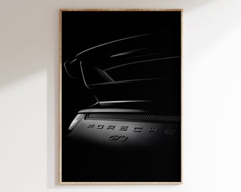 Porsche GT3 Rear View Print: Black and White Luxury Car Art (Digital Download)