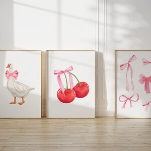 コケットプリントセット、ピンクのリボンのポスター、バレエコアウォールアート、デジタルダウンロード 画像 3