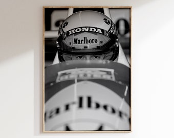 Ayrton Senna Print / McLaren F1 Wall Art / Cartel de Fórmula 1 / Decoración en blanco y negro