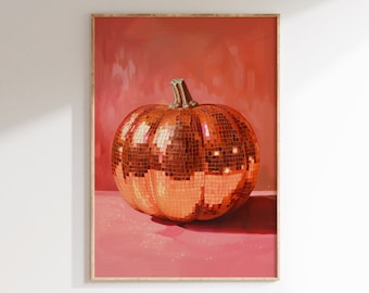Pumpkin Disco Ball Halloween Poster: Retro Dorm Art (Digital Download)