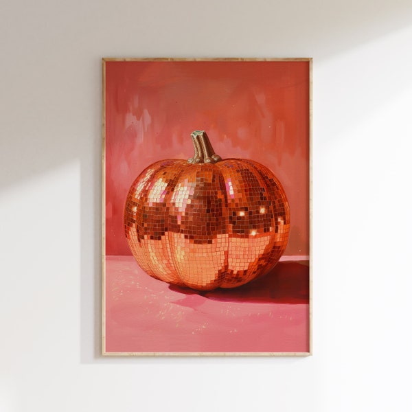 Pumpkin Disco Ball Halloween Poster: Retro Dorm Art (Digital Download)