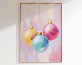 Decorazioni natalizie colorate, dipinti a pastello, stampe per le vacanze invernali, decorazioni natalizie, stampe murali