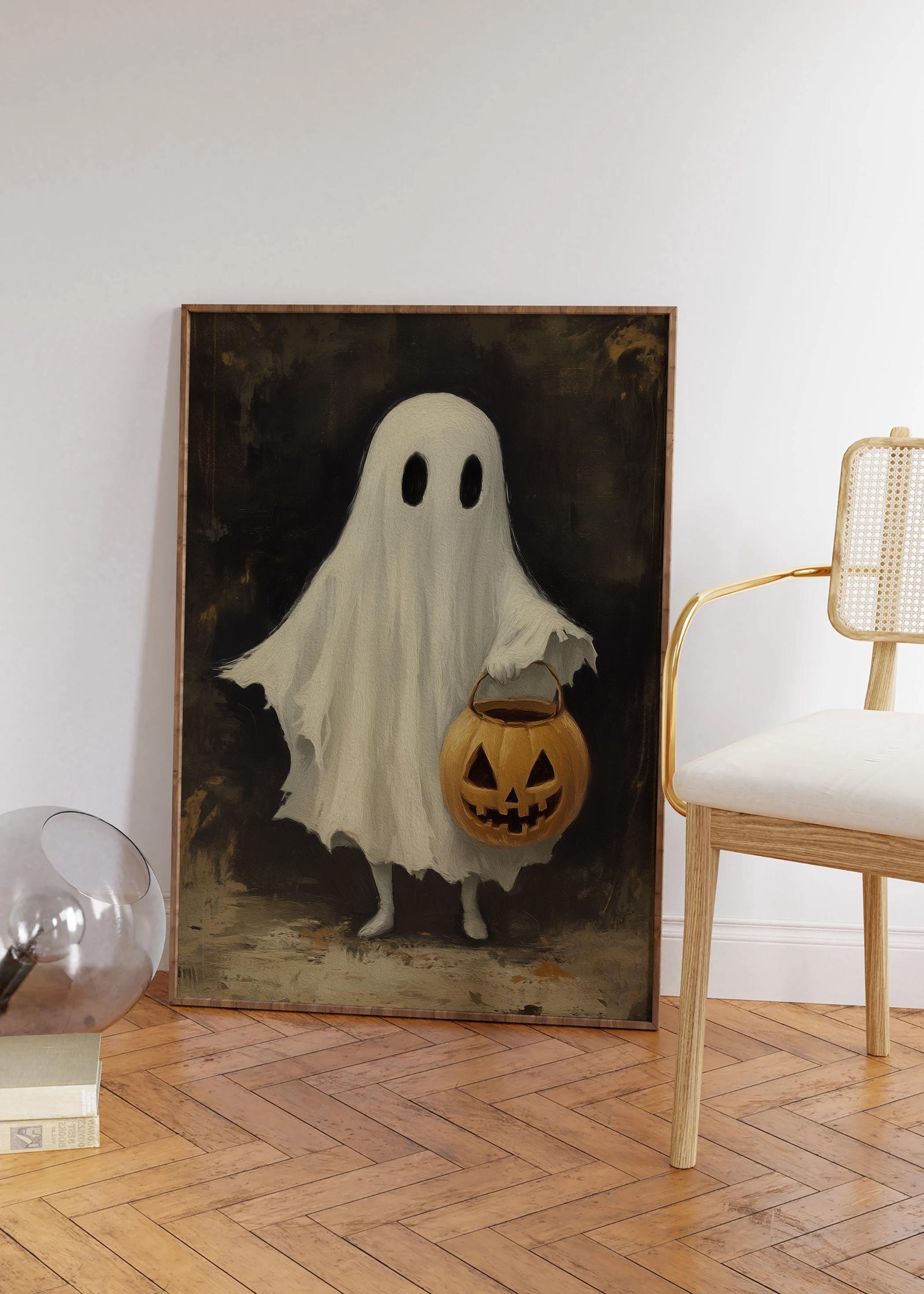 Cute Ghost Holding Jack O' Lantern Painting,spooky Halloween Home Decor ...