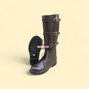 Handmade Brown Tall Boots with Rubber Sole, Long Boots for Men, Lace-Up High Leather Footwear, Horse Riding Fashion Boots