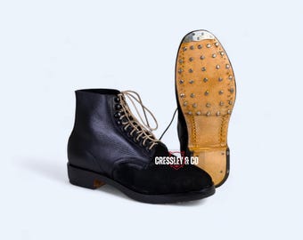 M37 Black Leather Ankle Boots: Hanmade Black Low Boots, Hobnailed Leather Sole, Reproduction Reenactment Footwear