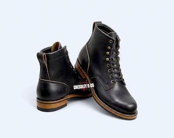 Handmade Black Leather Lace-Up Ankle Boots, Custom Heritage Dress Work Boots