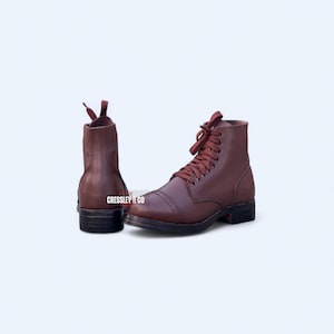 Handcrafted Brown Leather Ankle Boots | Vintage Cap Toe Service Shoes | Heritage Workwear Lace-Up Footwear image 4