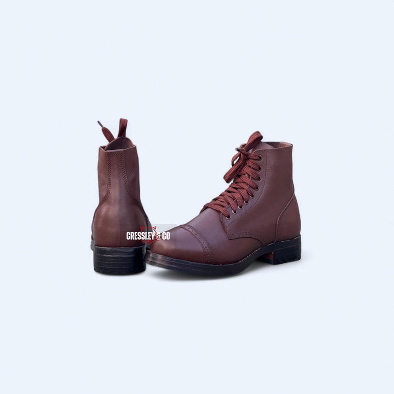 Handcrafted Brown Leather Ankle Boots | Vintage Cap Toe Service Shoes | Heritage Workwear Lace-Up Footwear image 4