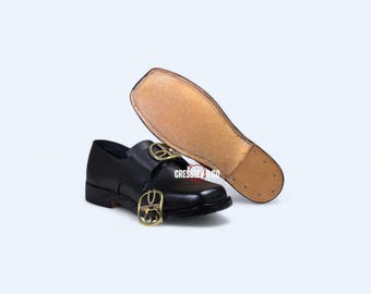 18th Century Colonial Buckle Shoes | Handmade Black Leather Historical Style Footwear