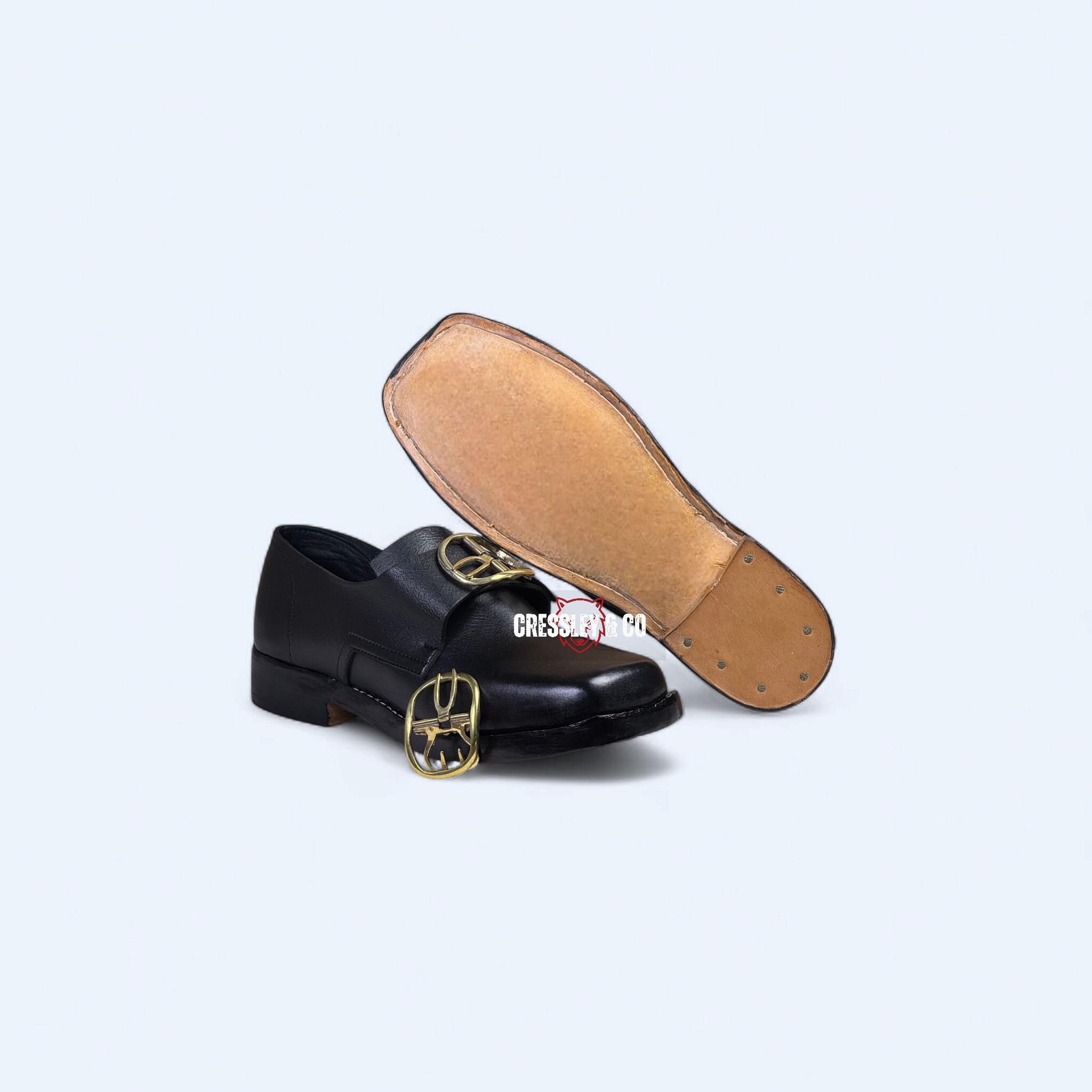 18th Century Colonial Buckle Shoes | Handmade Black Leather  display picture 2