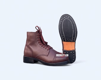 Handcrafted Brown Leather Ankle Boots | Vintage Cap Toe Service Shoes | Heritage Workwear Lace-Up Footwear