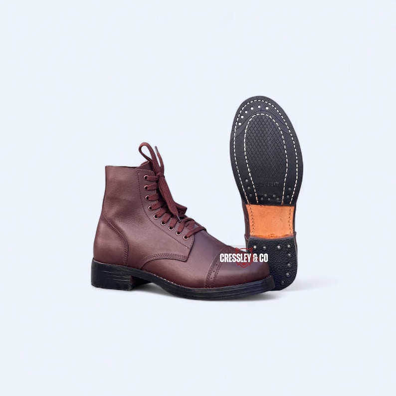 Handcrafted Brown Leather Ankle Boots | Vintage Cap Toe Service Shoes | Heritage Workwear Lace-Up Footwear image 1