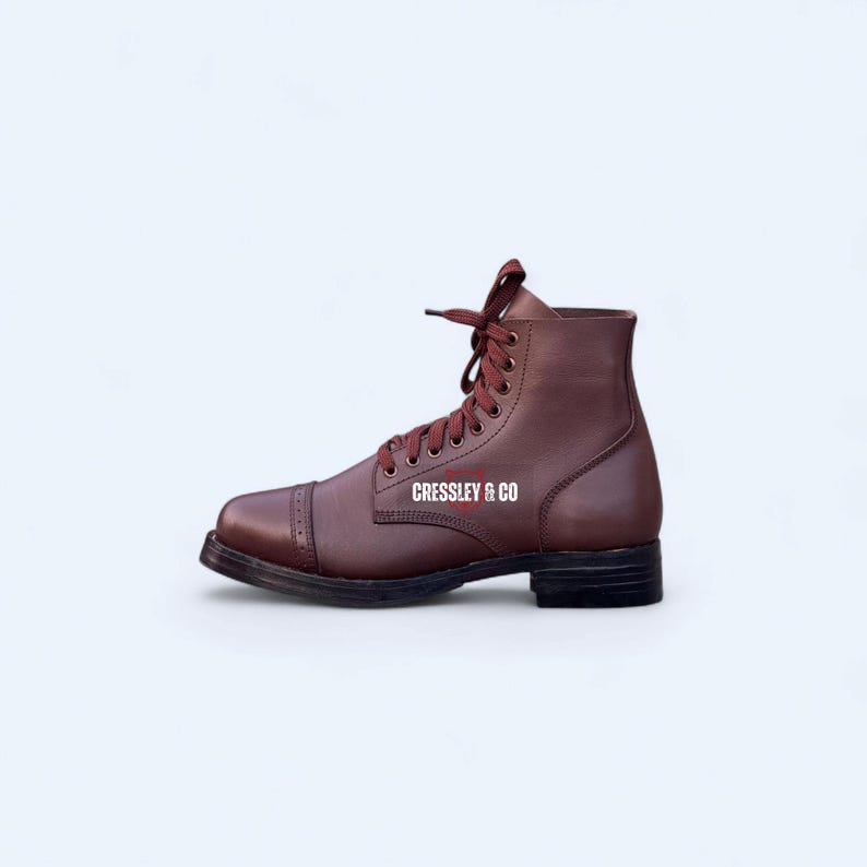 Handcrafted Brown Leather Ankle Boots | Vintage Cap Toe Service Shoes | Heritage Workwear Lace-Up Footwear image 5