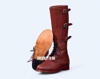 3 Buckle Cavalry Leather Boots – Handmade Riding Boots, Vintage Pull-On Footwear