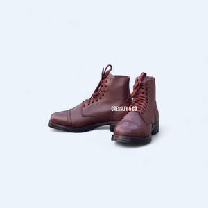 Handcrafted Brown Leather Ankle Boots | Vintage Cap Toe Service Shoes | Heritage Workwear Lace-Up Footwear image 2