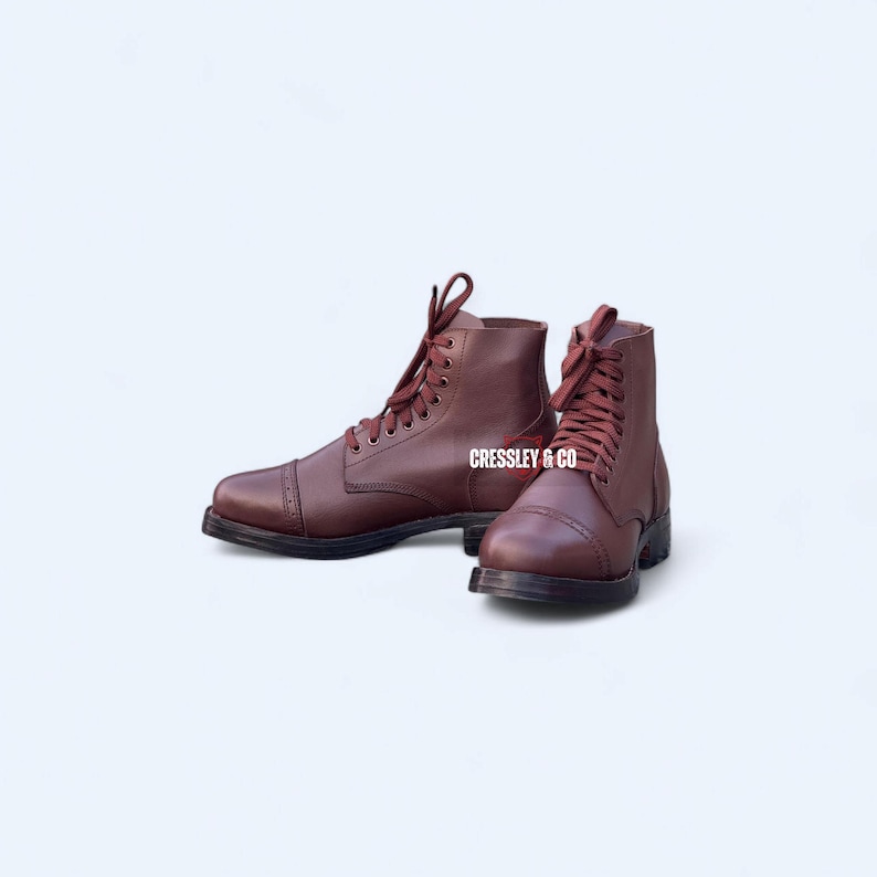 Handcrafted Brown Leather Ankle Boots | Vintage Cap Toe Service Shoes | Heritage Workwear Lace-Up Footwear image 2