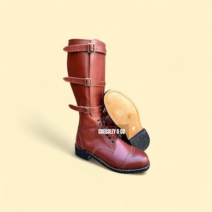 US Cavalry 3 Buckle Leather Boots – Handmade Brown Riding Boots, Vintage Military Style Pull-On Boots