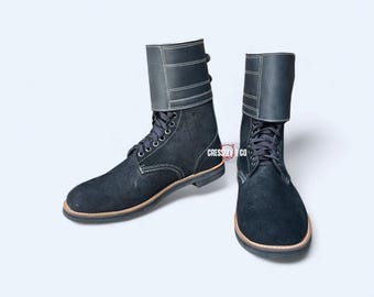 Double Buckle Leather Combat Boots, Vintage Military Style