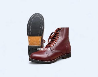Handmade Brown Leather Ankle Boots, US service shoes | Cap Toe, Lace-Up Design