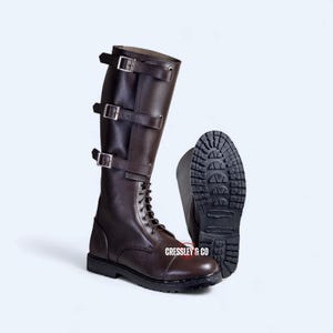 Botas de montar largas con cordones hechas a mano / Botas altas de cuero con suela de goma / Calzado ecuestre y de polo