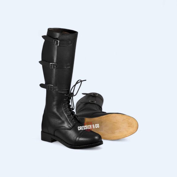 Handmade Black Leather Cavalry Boots | Lace-Up Buckle Riding Boots