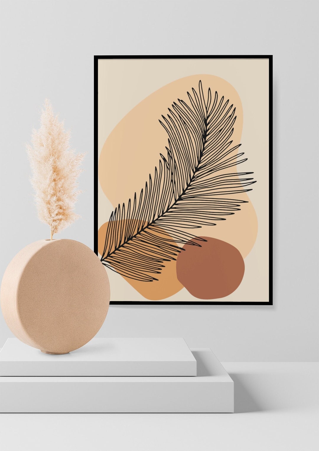 Tropical Leave Wall Art Fine Line Digital Print Tropical Art Print ...