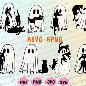 Fantôme et chat noir SVG, SVG Halloween mignon, Boo SVG, effrayant chat noir svg, Png de chat fantôme, Svg fantôme mignon, effrayant Png, squelette Halloween