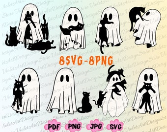 Ghost And Black Cat SVG, Cute Halloween SVG, Boo SVG, Spooky Black Cat svg, Ghost Cat Png, Cute Ghost Svg, Spooky Png,Halloween Skeleton