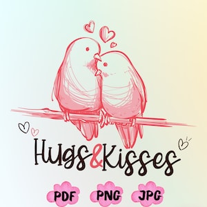 Abraços e beijos Love Shirt Png,Bird Love Png,Bird Valentine Png,Design de camisa de dia dos namorados,Heart Png,Cute Valentine PNG,Design de sublimação