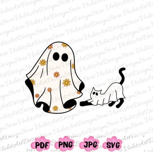 Chat fantôme PNG, Svg chat fantôme, cadeau pour les amoureux des chats, Svg chat Halloween, chat Halloween Png, chats fantômes, chat d'Halloween, saison effrayante, chat citrouille