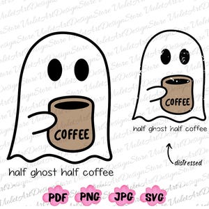 Moitié fantôme moitié café png Svg, rétro mignon café effrayant png, café Halloween Svg, petit fantôme café glacé png, fantôme mignon Svg, fantôme mignon png thumbnail