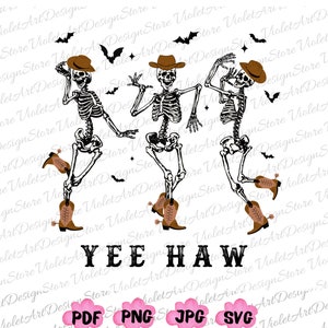 Yee Haw PNG, Western Halloween Png, Upiorny sezon Png, Upiorny Svg, Uroczy duch Svg, Zabawny Halloween, Retro Halloween, Tańczący szkielet Svg