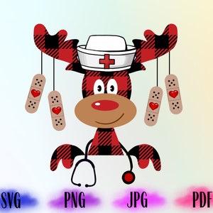 Buffalo Plaid Moose SVG, Boże Narodzenie Png, Pielęgniarka reniferów świątecznych SVG, Boże Narodzenie SVG, RN Clipart, SVG, Plik do cięcia EPS, Png