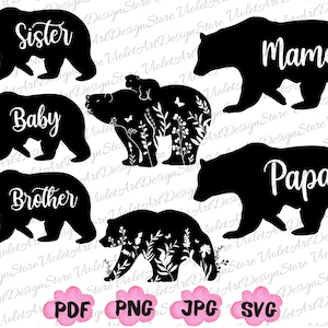 Bär Familie Bundle Png SVG, Baby Bruder Schwester Mama Papa Bär svg, Mama Bär Silhouette, Papa Bär svg, passende Familie, Bär Familie passende