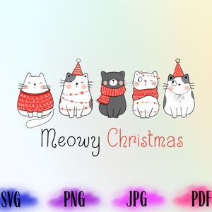 Meowy Noël Png, Noël chat Svg, joyeux Noël Png, chat amoureux Svg, cadeau de Noël Png, cadeau de Noël pour chat maman, téléchargement numérique