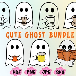 Halloween Bundle Png Svg, Caffè di Halloween Svg, Zucca Png, Piccolo Fantasma Caffè Freddo Png, Simpatico Fantasma Svg, Spettrale Png, Scheletro di Halloween