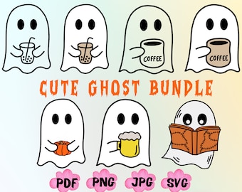 Halloween Bundle Png Svg,Halloween Coffee Svg, Pumpkin Png, Little Ghost Ice Coffee Png, Cute Ghost Svg, Spooky Png, Halloween Skeleton
