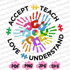 Autism Awareness Camicia Svg Png, Insegnare Accetta Capire Amore Svg, Png Neurodivergente, Regalo Ed Speciale, Supporto Autismo Svg, Regalo Per L'autismo